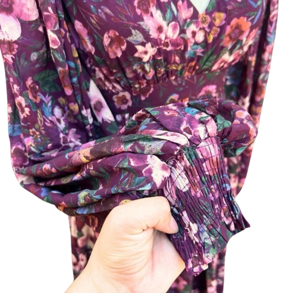 Aura Maxi Dress Colorful Floral XS V-Neck Empire Waist Balloon Sleeve Prairie - Picture 9 of 13